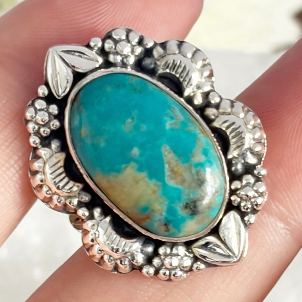 Royston Turquoise Navajo Style Ring Size 8 1/4 8.5 Pure Sterling Silver 925 New - Picture 8 of 13